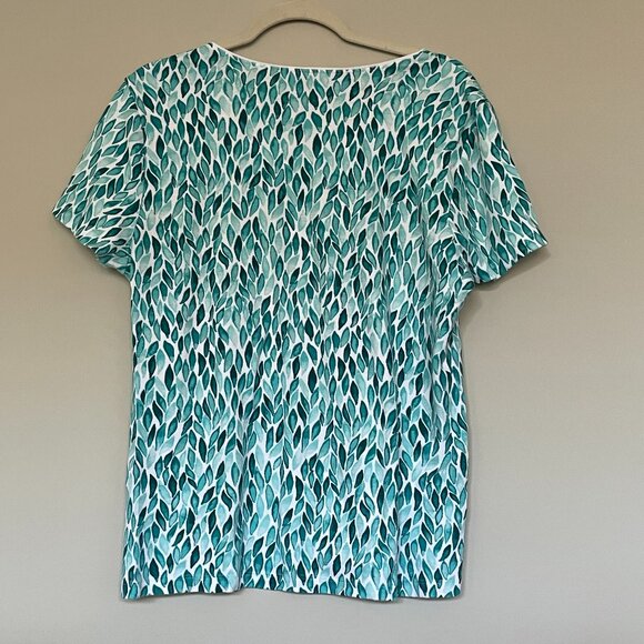 Summer Short Sleeve Round Neck T-shirt Green Leaves XL - Picture 2 of 3